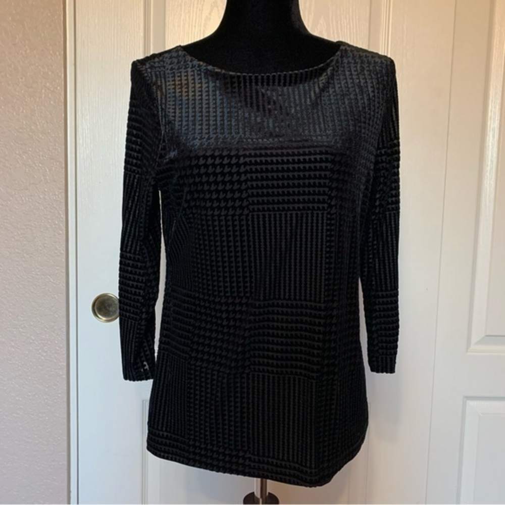 NWOT Charter Club Lined Black Velvet Burn Out Blouse Size Petite Medium